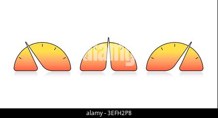 half circle indicator symbol. three step speedometer concept. orange-yellow speedometer. Stock Vector