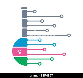 half test tube. test tube and digital interface concept. Stock Vector