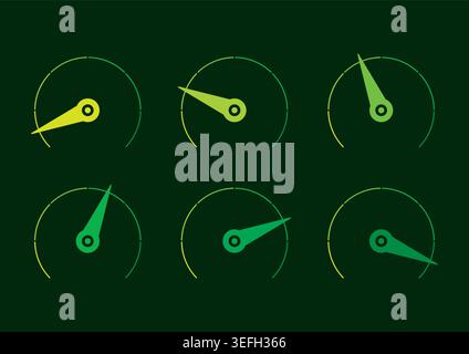 green speedometer set. six step speedometer. speedometer concept for education, sport, business Stock Vector