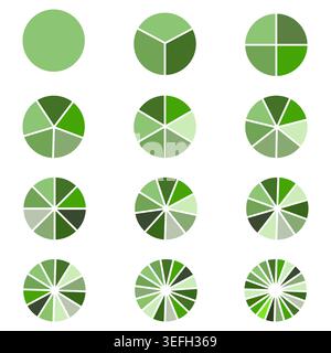 A circle divided into pieces, fractions for training. vector illustration. Linear signs of the ratio and parts. simple mathematics lessons Stock Vector