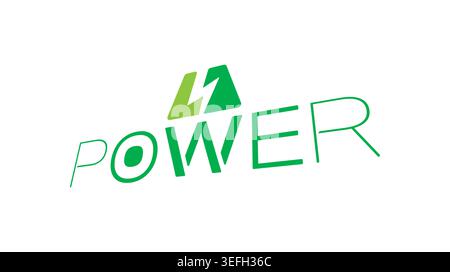 green power word and lightning symbol. power logo. perspective power concept Stock Vector