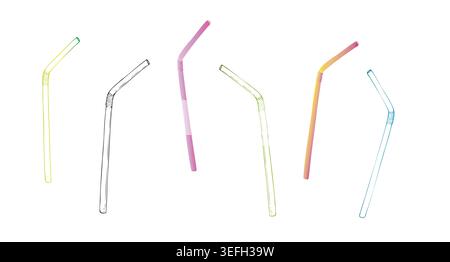 Vector plastic drinking straws. Graphic hand drawn illustration isolated on background. Zero waste, sustainable living concept. For designer, Eco Stock Vector