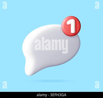 3D white speech bubble with red notification badge containing number one. Social media chat icon for digital messaging interface. Modern communication Stock Vector