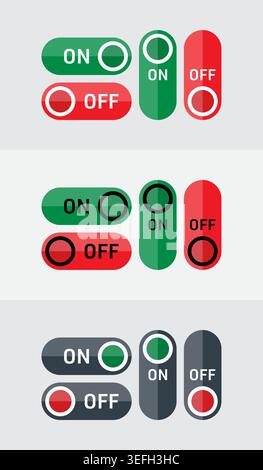 green ten button. red off button. on and off button set. on and off buttons Stock Vector