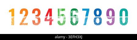 half scribble 0-9 numbers. colorful 0-9 numbers concept. half hand scribble numbers Stock Vector