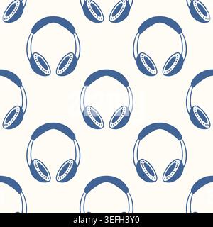 Seamless pattern with a repeating headphone in flat style. Travel concept. Illustration for fabric, textile, paper, wallpaper, and background. Stock Vector