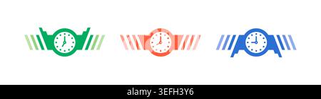 green hour, blue hour, green hour concept. three color clock on white background Stock Vector