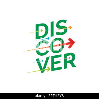 green discover and colorful, fast arrows. arrows and discover concept. discover logo Stock Vector