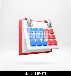 3D calendar icon with red and blue date marks Stock Vector