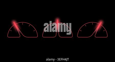half circle indicator symbol on black background. three step speedometer concept. red speedometer Stock Vector