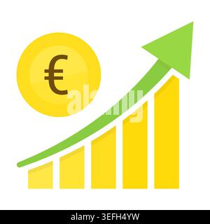 Golden Euro Coin with Upward Green Arrow and Rising Bar Chart Stock Vector