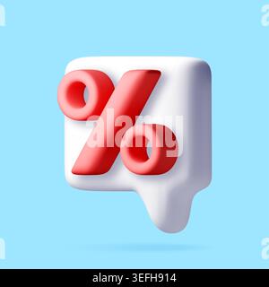 Red percentage floating inside 3D speech bubble Stock Vector