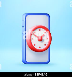3d smartphone icon with red alarm clock on screen. Stock Vector