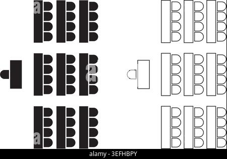 Auditorium seatings plan top view. Classroom or lectorium seats arrangment for floorplan. Schema of furniture in meeting or conference, training or Stock Vector