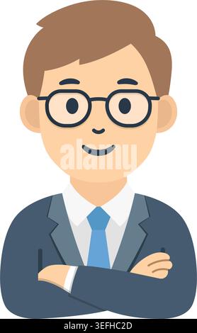 Businessman icon in flat style. Male accountant vector illustration on isolated background. Financial report sign business concept. Stock Vector