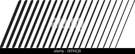 Slanted black parallel straight sticks with different thickness isolated on white background. Stripes in diagonal arrangement. Simple striped print Stock Vector
