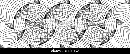 Overlapped circles ornament. Abstract geometric pattern with optical illusion effect. Vector graphic illustration Stock Vector