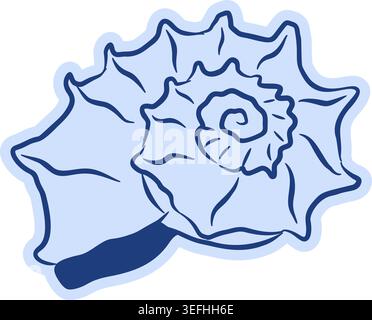 Stylized spiral ammonite or nautilus seashell. Hand drawn elegant Amalfi and Mediterranean doodle style. Blue line art illustration for coastal brandi Stock Vector