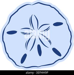 Stylized sand dollar sea urchin Hand drawn trendy elegant Amalfi Coast and Mediterranean doodle style. Blue line art vector for summer branding, luxur Stock Vector
