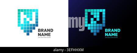 Modern N letter logo design shield shape digital pixels. Creative tech icon protection security fintech company branding identity. Geometric monogram business corporate marketing template. Stock Vector