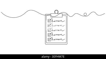 Minimal outline drawing of a checklist with checked boxes and simulated script text. Stock Vector