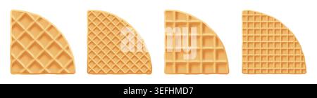 Vector round texture of biscuit pattern, white belgium chocolate. Waffle sector with cream, belgian wafer illustration, cartoon cake. Realistic cookie Stock Vector