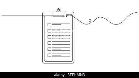 Modern outline illustration of an extended multi-item checklist on a clipboard. Stock Vector