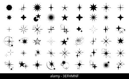 Collection of vector retro stars. Abstract geometric symbols for design or posters. y2k futuristic graphic design. Abstract for banners, Logos, flyers Stock Vector