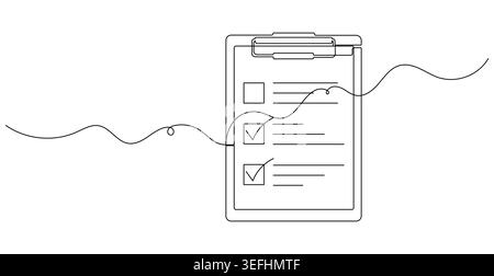 Linear business clipboard icon intersected by an analytical wave chart line. Stock Vector