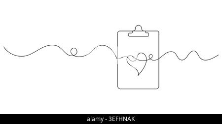 Minimalist medical report board icon stylized with a healthy heart contour line. Stock Vector