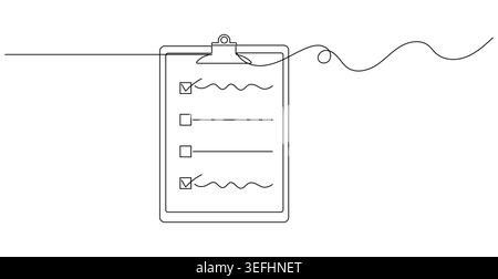 Outline minimalist artwork of a checklist document with marked and unmarked parameters. Stock Vector