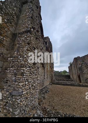 Detail of the flint and stone rubble walls of Wolvesey Castle, the 12th-century medieval Old Bishop's Palace, Winchester, Hampshire, England, UK Stock Photo