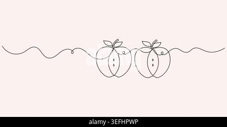 Apple fruit continuous one line drawing minimalist outline art Stock Vector