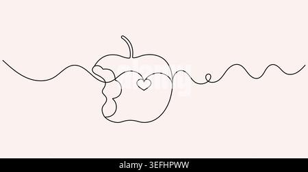 Apple artistic one line drawing isolated outline illustration Stock Vector
