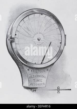 Antique Bristol's mechanical time recorder displaying graphical measurements on a circular chart, representing historical data from a vintage industrial instrument. From The Engineering Magazine Devoted to Industrial Progress Volume XXXII October 1906 - March 1907 The Engineering Magazine Co. Stock Photo