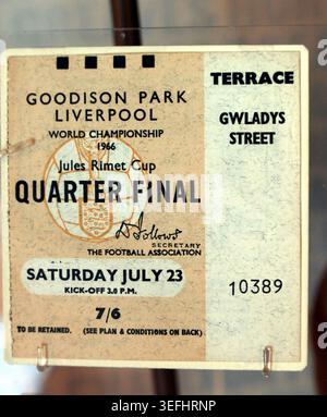1966 World Cup quarter-final ticket for Portugal v North Korea at Goodison Park, Liverpool. Stock Photo