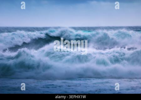 Abstract Long Exposure of Crashing Ocean Waves with Motion Blur Stock Photo