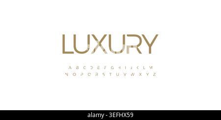 Minimal elegant font lowercase futuristic alphabet. Rounded angles letter set bauhaus fashion style type. Golden minimalist clean simple digital Stock Vector