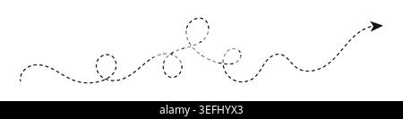 Black dotted squiggle line dashed arrows. Wavy and curved dashed arrow isolated on transparent background. Vector Illustration Stock Vector