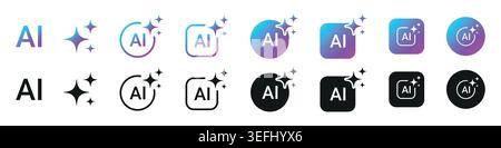 Artificial intelligence icon set with sparkle star and square button design for AI generate symbol for application and web. Vector Stock illustration Stock Vector