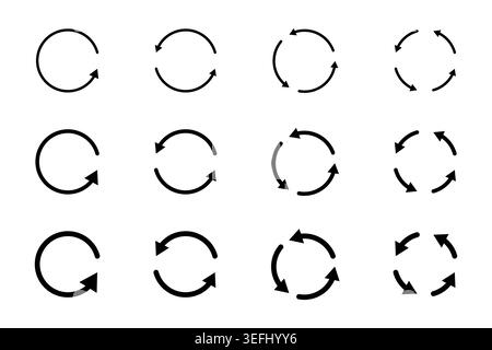 Collection of circle arrows rotating icon set symbolizing Refresh, reload, recycle, loop rotation sign collection. for infographics, web design Stock Vector