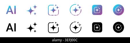 Artificial intelligence icon set with sparkle star and square button design for AI generate symbol for application and web. Vector Stock illustration Stock Vector