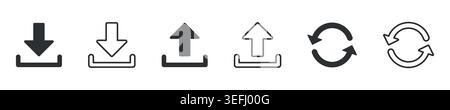 Download, upload and refresh icon set in solid and outline style. Vector illustration Stock Vector