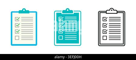 Collection of checklist icon with check marks in different styles. Clipboard or checkboard symbol concept of audit, Planning, approval, report and doc Stock Vector