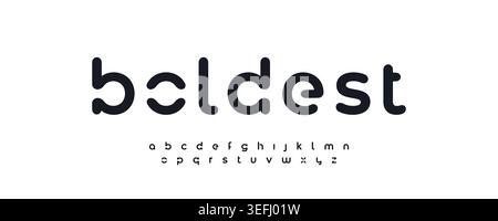 Bold Font Logo Future Abstract Minimalist Alphabet Rounded Modular Letter Set Modern Typography, Stencil Typographic Design for Cutout Geometric Title Stock Vector