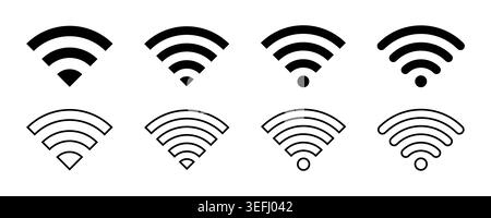 Collection of wireless and wifi icon in flat and outline style. Concept of Internet Connection, telecommunication, cyberspace, network, signal, commun Stock Vector