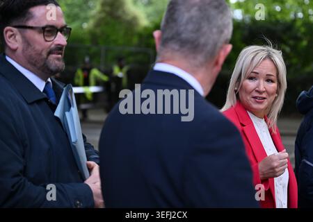 Millbank, London, UK. 14th May 2026. Michelle O'Neill and other members of Sinn Fein make their way along Millbank in London. Michelle O'Neill is an I Stock Photo