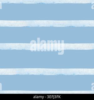 Blue watercolor horizontal stripe seamless pattern on a dark blue background. Hand painted texture. Stock Photo