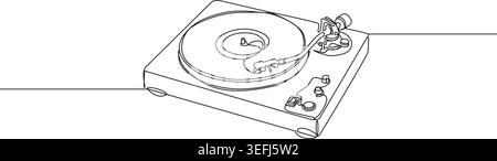 continuous line drawing of turntable, record player line art vector illustration Stock Vector