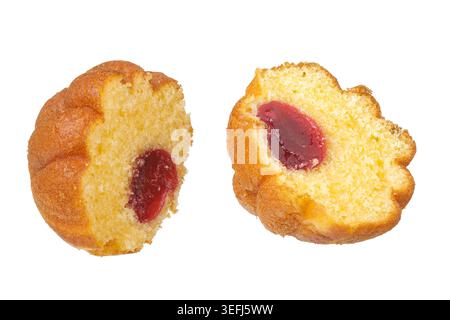 nut-shaped cookies with fruit jam isolated on white background Stock Photo
